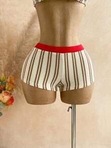 Soleia Women's Vacation Beach Striped Backless Halter Top And Shorts 2 Pieces Set - Multicolor - View 8