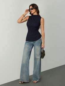 SHEIN Tall Asymmetric Hem Ruched Casual Tank Top, Suitable For Office, Commute, Business, Back To School, Teacher Outfit, Spring/Summer - Navy Blue - View 7
