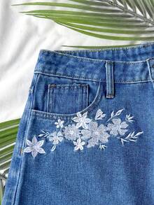 Amplova Quần short nữ mùa hè, viền tua rua, thêu họa tiết. - Rửa trung bình - Xem 5