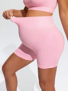 SHEIN Maternity Casual Solid Color Tight Camisole And Shorts Set, Summer - Pink - View 5