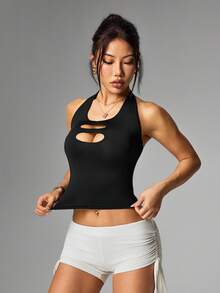 SHEIN HypeZone 女士时尚优雅露背性感镂空修身吊带背心，夏季 - 黑色 - 查看 4