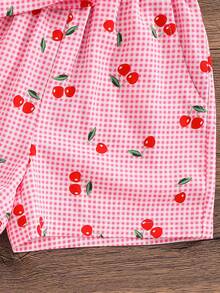 Emery Rose Kids Emery Rose Kids 2件套 女童粉色格子樱桃印花无袖上衣和短裤 两件套夏季套装 女童套装 樱桃图案女童服装套装 儿童套装 2件套夏季套装 夏季柔软舒适上衣和裙子 - 粉色 - 查看 7