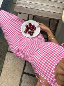 MainGRL 玫瑰红休闲度假派对百搭中长连衣裙，适合女性 - 玫紅色 - 查看 6
