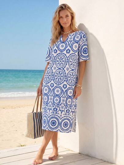 Sylviya 女士休闲印花度假沙滩连衣裙