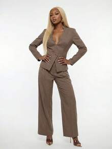 SHEIN Unity 2pcs Set Vintage Sexy Slim Fit Stylish Outfit, Flattering, Suitable For Spring/Autumn - Multicolor - View 1