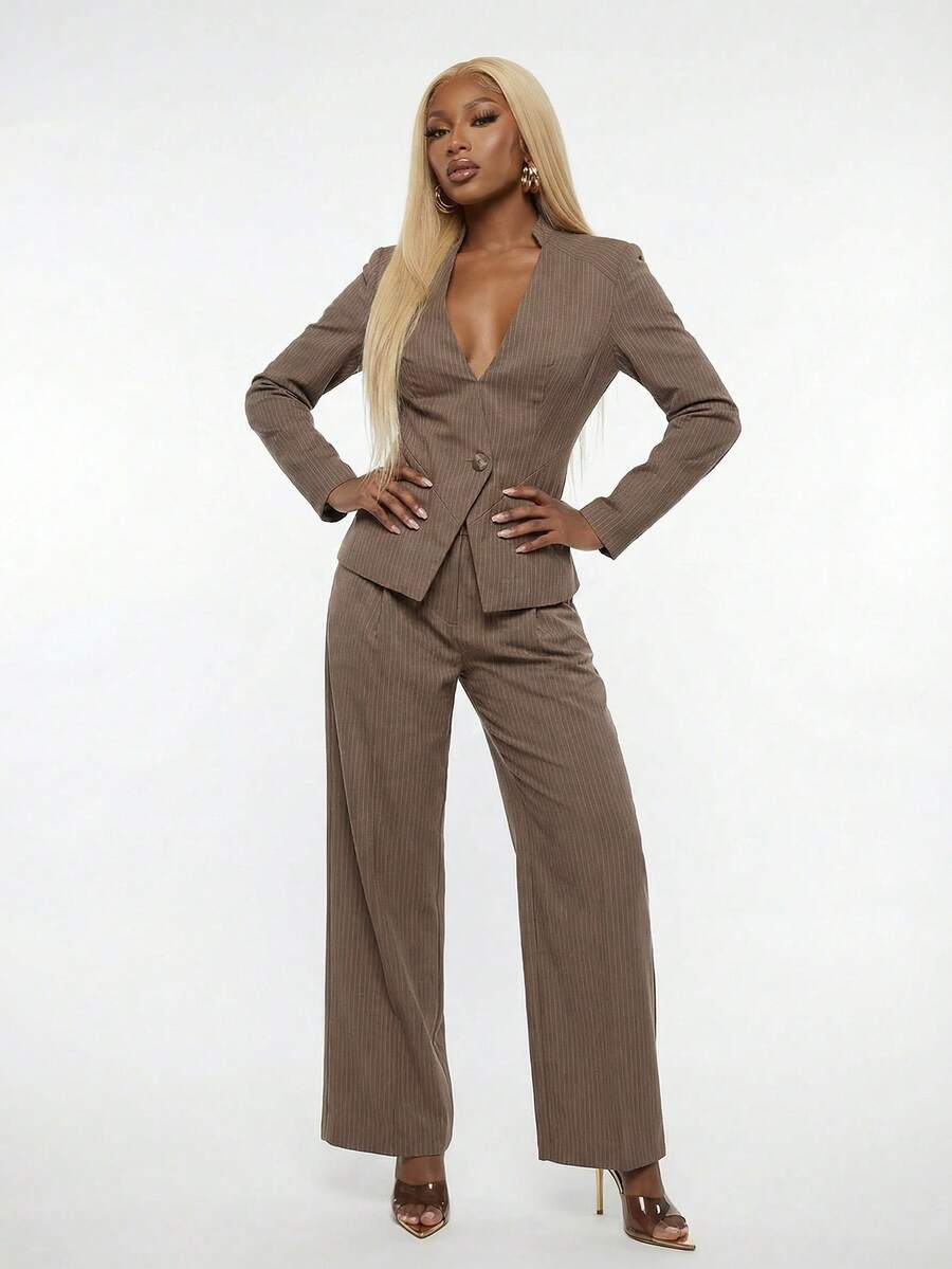 SHEIN Unity 2pcs Set Vintage Sexy Slim Fit Stylish Outfit, Flattering, Suitable For Spring/Autumn - Multicolor - View 1