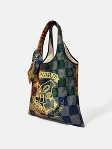 HARRY POTTER X SHEIN 1 件装，四种大学图案，大容量印花灯芯绒背心包。 - 多色B1 - 查看 2