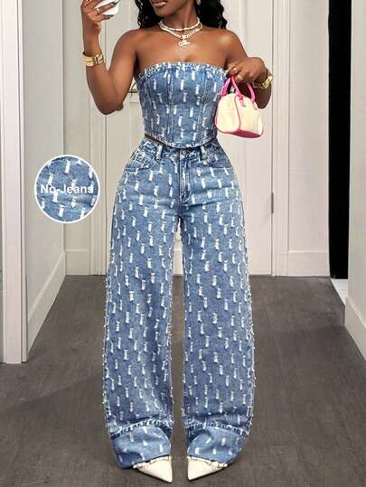 Slaydiva 女士牛仔休闲抹胸上衣