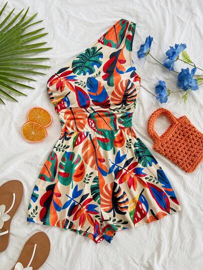 SHEIN PETITE CURVE Asymetryczny kombinezon damski w dużym rozmiarze, odpowiedni na brunch, Dzień Matki, ukończenie szkoły, do kościoła, na plażę, festiwal muzyczny, lotnisko, popołudniową herbatę i inne okazje