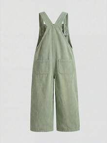 SHEIN Quần jean denim xanh mùa hè cho bé gái, bộ jumpsuit denim mềm mại, thoải mái, thiết kế họa tiết trái tim và hoa văn thời trang mới. - Màu xanh Bạc hà - Xem 2