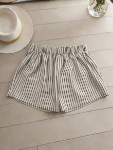Qadelle Conjunto de 2 piezas de mujer tejido a rayas de estilo elegante para el verano - Albaricoque 2 - Ver 5