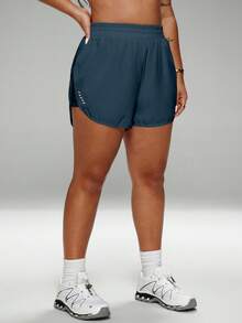 Rhythm Era Plus Size Summer Casual Mesh Patchwork Sports Shorts - Navy Blue - View 3