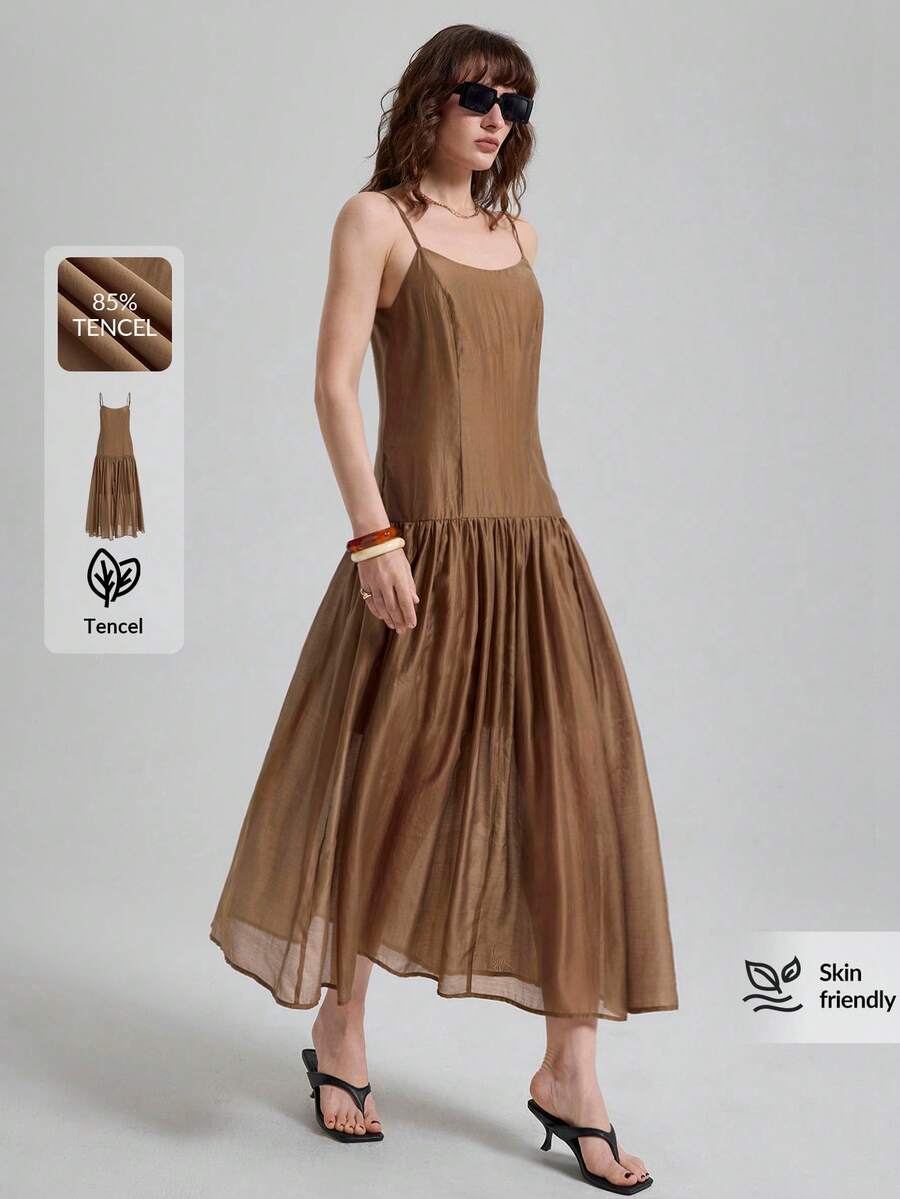 Ontre Đầm nữ màu kaki chất liệu vải Tencel, thoải mái, thân thiện với da, chất liệu vải Lyocell cao cấp, thiết kế ôm sát, dây mảnh, cổ chữ U, chân váy xòe, thiết kế chắp vá, trang phục đi biển phong cách Boho, trang phục dự lễ hội nhạc đồng quê, thời trang thường ngày kiểu miền Tây, trang phục du lịch cao cấp, trang phục tối giản sang trọng, trang phục công sở đa năng, trang phục đi làm thành thị chất lượng cao, trang phục sân bay dành cho nữ, đầm maxi dễ phối đồ theo mùa. - Màu Khaki - Xem 1