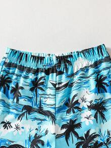 SHEIN Playful Pals Bộ đồ đi biển mùa hè 3 món cho bé trai | Áo ba lỗ trắng kiểu Hawaii cho bé trai và bé gái + Quần short in hình lá mùa hè + Mũ chống nắng cùng màu | Áo khoác ngoài đồ bơi đi biển | Trang phục chơi nước | Bộ đồ ngoài trời cho bé 4-7 tuổi | Bộ quần short và mũ cho chuyến đi biển của gia đình | Trang phục mùa hè mát mẻ - Màu xanh lam - Xem 3