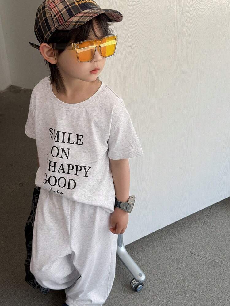 Loose Letter Print Casual Toddler Boys (Small) T-Shirt Set