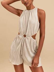 Travachic Women's Solid Color Halter Casual Everyday Romper - Apricot - View 3