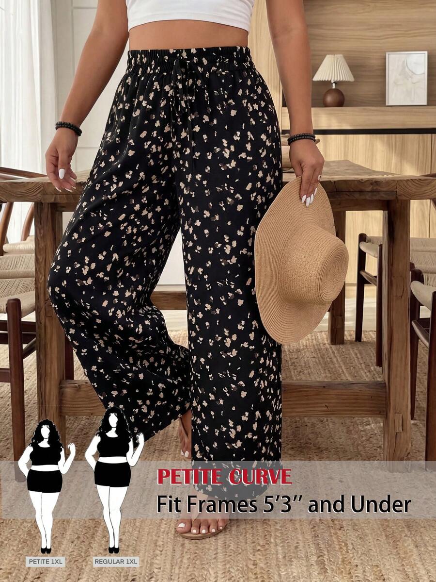 SHEIN PETITE CURVE 大码休闲印花宽松裤