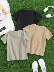 Bộ 3 áo thun cổ tròn in chữ và hình họa cho bé trai, 3 kiểu dáng khác nhau, thích hợp cho đi học và dã ngoại mùa xuân/hè. - Nhiều màu - Xem 2