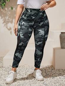 Mulvari Plus High Waist Camo Mesh Insert Leggings - Multicolor - View 5