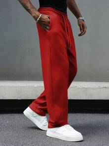 Manfinity Hypemode Young Casual, Drawstring, Split Hem Grey Men Sweatpants - Red - View 5