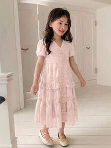 DAZY Vestito da ragazza con scollo a V, decorato con volant e motivo floreale, abbigliamento autunnale per giovani ragazze - Rosa - Visualizzare 5