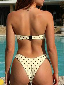 SHEIN Swim Mod Women's Beach Vacation Polka Dot Bandeau Bikini Set - Yellow - View 2
