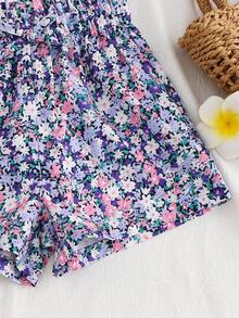 SHEIN Bộ 2 món cho bé gái: Áo dệt kim không tay màu trơn và quần short họa tiết da báo. - màu đen - Xem 6