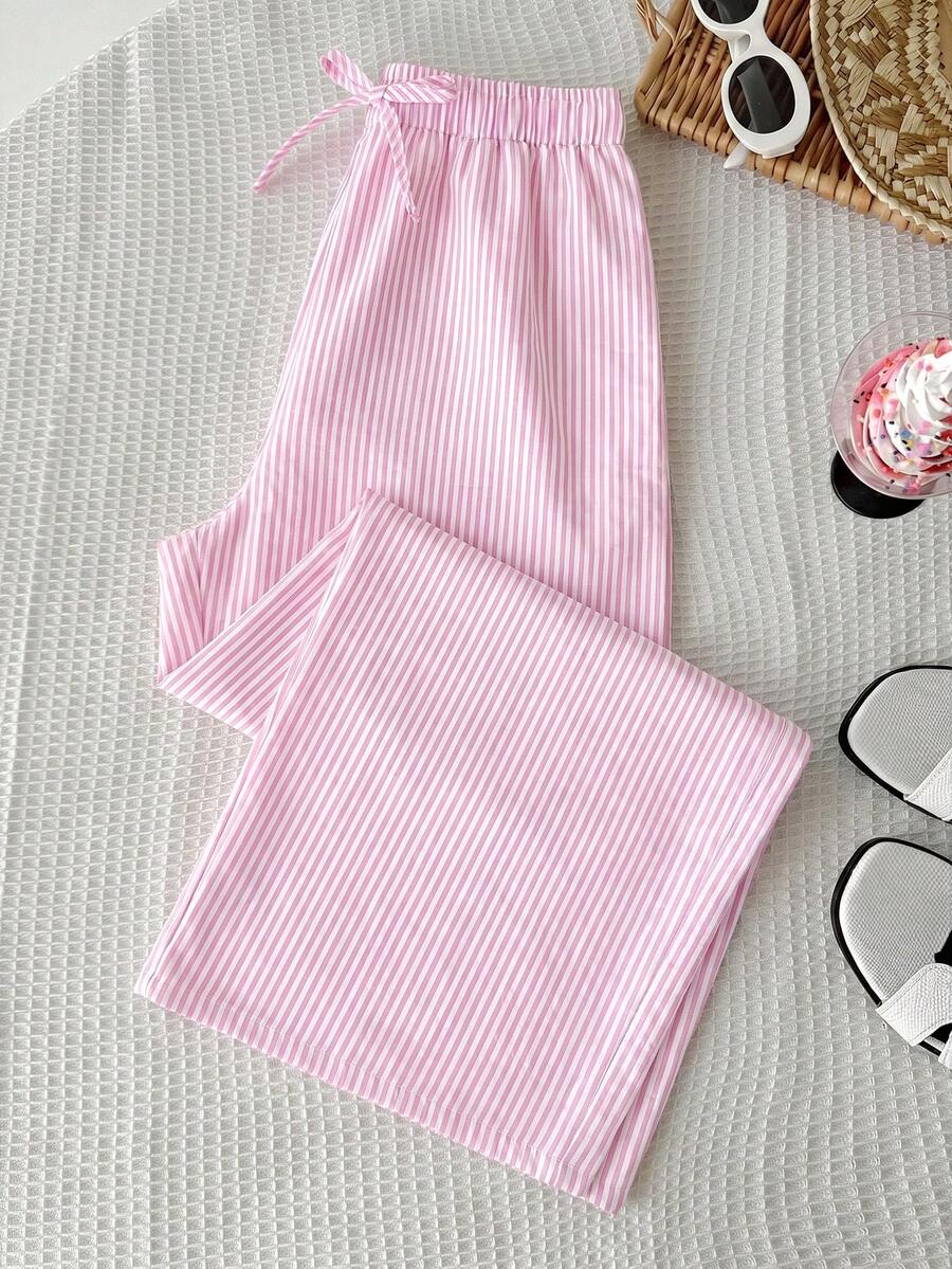 SHEIN Tween Girls' Casual Minimalist Comfortable Mid-Waist Straight Leg Pants, Pink - Pink - View 1