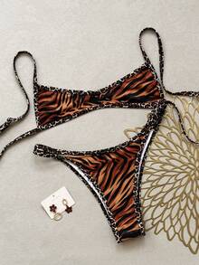 Swim Vcay Bộ bikini 2 mảnh dành cho nữ, mẫu mới Xuân/Hè 2026, họa tiết hoa ngẫu nhiên, thích hợp cho kỳ nghỉ biển, phong cách thường ngày, gợi cảm. - Nhiều màu - Xem 3