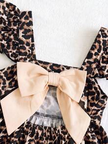 SHEIN Đầm dệt họa tiết da báo cổ vuông viền bèo nhún kiểu dáng thường ngày cho bé gái - Nhiều màu - Xem 5