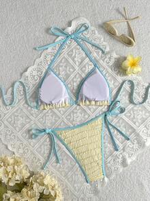 Swim Mod Bộ bikini hai mảnh buộc cổ và quần tam giác gợi cảm dành cho nữ, thích hợp mặc đi biển mùa hè. - Màu vàng - Xem 2