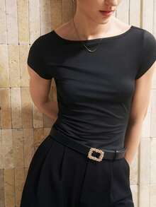 Airaco Ny sommart-shirt med kort ärm och rund halsringning för kvinnor - Svart - Visa 3