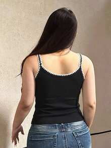 Dazy Plus Plus Size Summer Casual Contrast Color Trim Camisole - Black - View 2