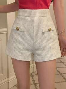 DAZY Women's Elegant Button Decor High Waist Shorts, Suitable For Commuting In Summer - Beige - View 5