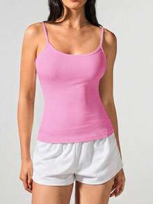 Fluxe Casual Solid Color Knit Fitted Camisole - Pink - View 6