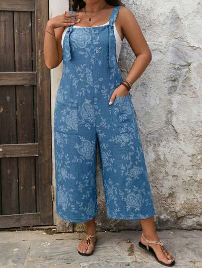EMERY ROSE Mono de talla grande casual y versátil de uso diario con estampado sin mangas