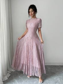 Modelyn Đầm nữ kiểu Pháp thiết kế cổ lửng, eo thắt, xẻ tà. - Bụi hồng - Xem 3