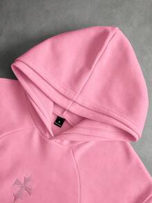 PAVTROS Men's Light Pink Streetwear Autumn Holiday Hoodie,3D Cross Embroidery Patchwork Design Double-Layered Hood Divided Structure,Outdoor Music Festivals - Pink - View 4