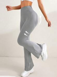 Easithlete Women's Solid Color High Waist Fitted Flare Leg Yoga Pants - Light Grey - View 6