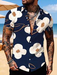 Manfinity RSRT Men's Summer Casual Printed Button-Down Short Sleeve Shirt  Holiday  Vacation  Beach Hawaii  Men Shirt - Multicolor - View 4