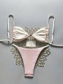 Swim Mod Bộ bikini buộc cổ yếm tối giản đính ngọc trai cho kỳ nghỉ Xuân/Hè 2026, đồ bơi nâng đỡ tốt cho phụ nữ ngực nhỏ. - Nhiều màu - Xem 2