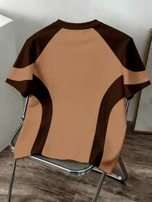 Manfinity Joysei Men's Casual Funny Graphic Contrast Color Short Sleeve T-Shirt, Suitable For Daily Commute In Summer - Brown - View 2