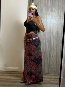 StreetHx Women's Retro Millennium Floral Print Long Skirt - Multicolor - View 4