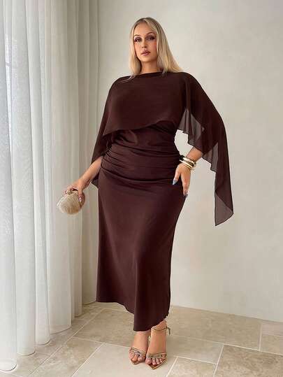 Auralis Plus Size Women Draped Ruched Fitted Elegant Dress