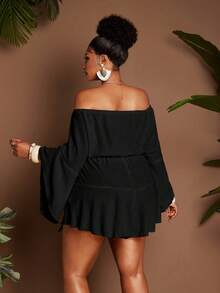Maweii Bộ jumpsuit gợi cảm hở vai dành cho nữ cỡ lớn, thích hợp cho kỳ nghỉ. - màu đen - Xem 6