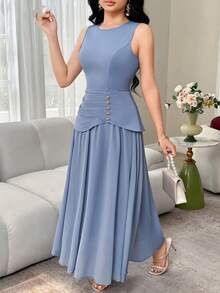 Feyla Elegant Romantic Waist Flare Dress For Women - Blue - View 4