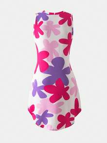 Vestido sin mangas con estampado floral y bajo asimétrico para niña preadolescente - Rosa Fucsia - Ver 8