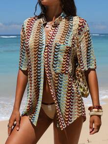 Swim Vcay 女士度假条纹系带时尚衬衫 - 彩色 - 查看 4