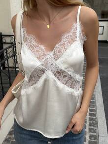 DAZY Áo camisole ren phối nhiều mảnh gợi cảm đa năng dành cho nữ, thích hợp cho buổi hẹn hò tối. - trắng - Xem 5