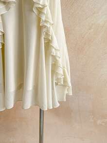 Soleia New Ruffled Asymmetrical Hem Drawstring Metal Decor Mini Dress, Suitable For Wedding, Date, Afternoon Tea, Vacation, Music Festival, Bohemian - Light Yellow - View 3